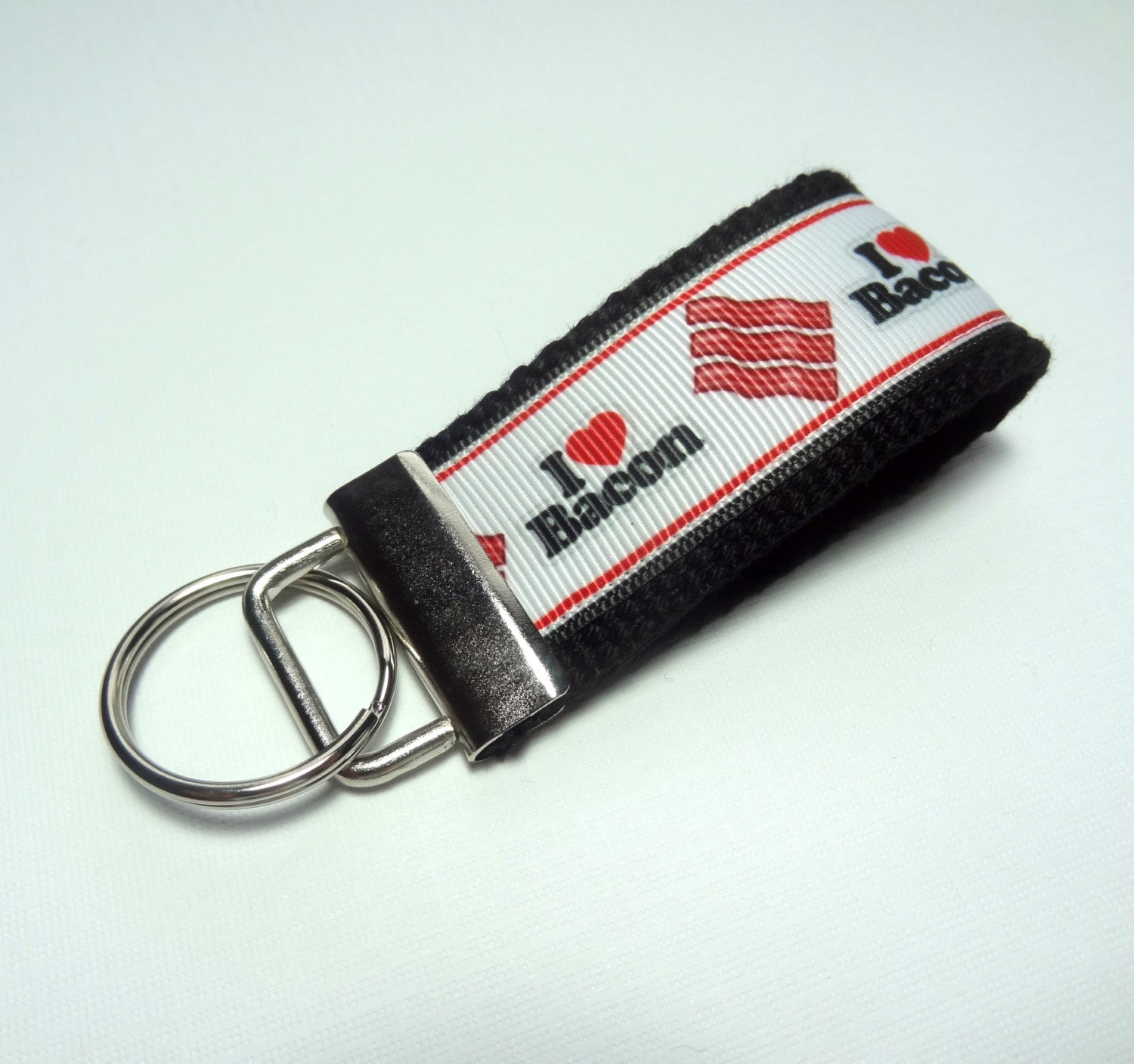 Key Fob (Small): Black and White I Heart Bacon Themed Key Fob Key Chai ...